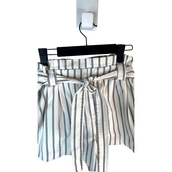 2/$30 Zara Small Striped High-Waisted Shorts Tie Belt Cotton Blend - Picture 6 of 12